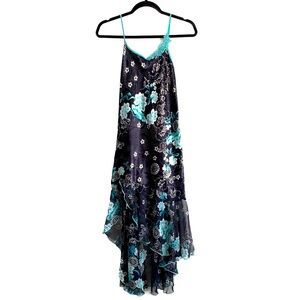 SENSARA Vintage Satiny Ruffled High Low Slip Dress